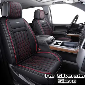 Seat Covers for 2007-2026 GMC Sierra Chevy Chevrolet Silverado 1500 2500HD 3500HD Trail Boss Z71 Crew Double Extended Cab Waterproof Leather Truck Pickup Cuchion Car Seat Protectors Car Seat Cushions