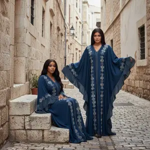 Elegant Abaya Dress in Rich Blue with Intricate Embroidery for Stylish Occasions