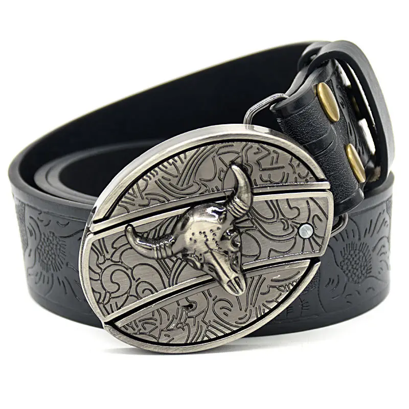 Cowhead knife buckle embossed black