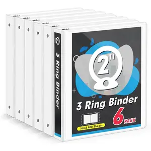 3 Ring Binder 2 Inch,  6 Pack 2-Inch Binder Fits Letter Size 8.5'' x 11'' Paper, Versatile Binders for Office  School, 2 Pockets, White