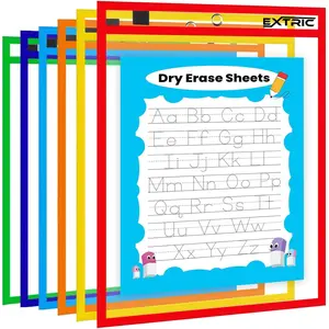 6 Pcs 10 X 14 Inch Assorted Color Plastic Dry Erase Pocket Sleeves for Homeschool School Work
