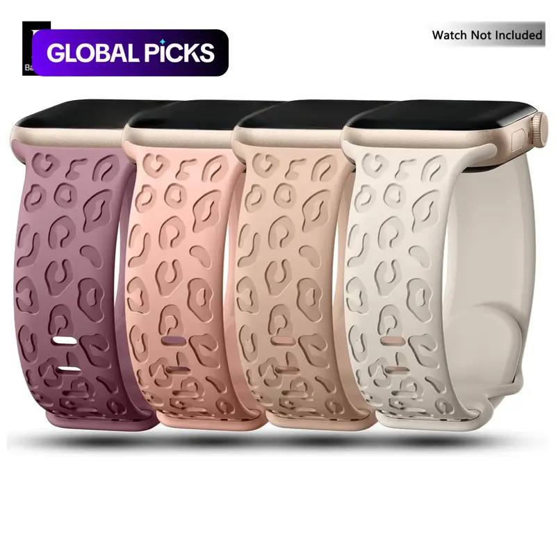 Fashion Engraved Leopard Pattern Watch Band, Smart Watch Straps, Smart Watch Accessories, Soft Silicone Smartwatch Strap Replacement for Women & Men, Wearable Accessory Compatible with Apple Watch Series, Best Friend Gift for Girls #GLOBAL PICKS
