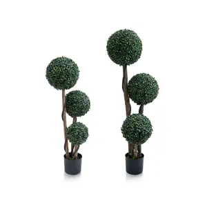 Garvee Artificial Topiary Ball Tree Indoor Outdoor, 35 Inch Faux Boxwood Triple Ball Topiary Plants for Garden Porch Home Decor, 1 Pack