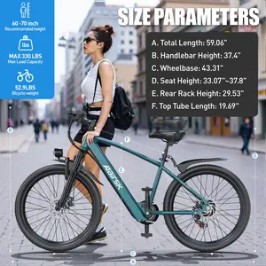Aairsk GT300 Electric Bike 26"/24" 25 mph 10Ah Battery 750W Peak Motor 21 Speeds Dual Suspension 40 Miles Range Pedal Assist Full Suspension Commuter Ebike Adjustable Seat Gift for Father's Day Travel Outdoor bicicleta electrica