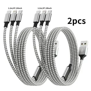 2 Pack 3 in 1 Fast Charging Cable, 4FT Nylon Braided Multi Charger Cord for iPhone USB C Micro Android#SummerVibes