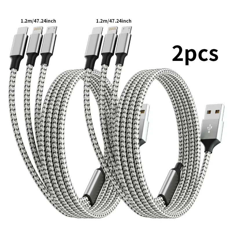 2 Pack 3 in 1 Fast Charging Cable, 4FT Nylon Braided Multi Charger Cord for iPhone USB C Micro Android#SummerVibes