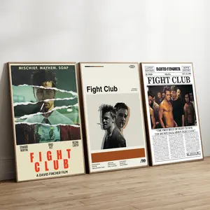 Fight Club Movie Poster, Midcentury Film Prints, Minimalist Retro Wal Art, Vintage Black and White Home Decor, UNFRAMED Room Wall