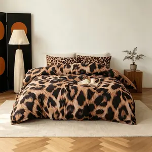 Fashion Leopard Print Bedding Set, 1 Duvet Cover + 2 Pillowcases, High-Definition Printing, Home & Dormitory Bed Linen