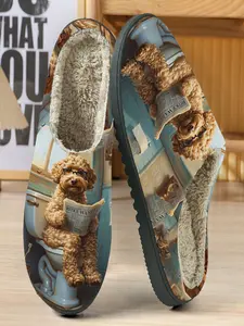 Funny Poodle Cotton Slippers, Bathroom Background with Glasses Reading Dog Print, Plush Lining Warm Feet, Casual Home Stress Relief