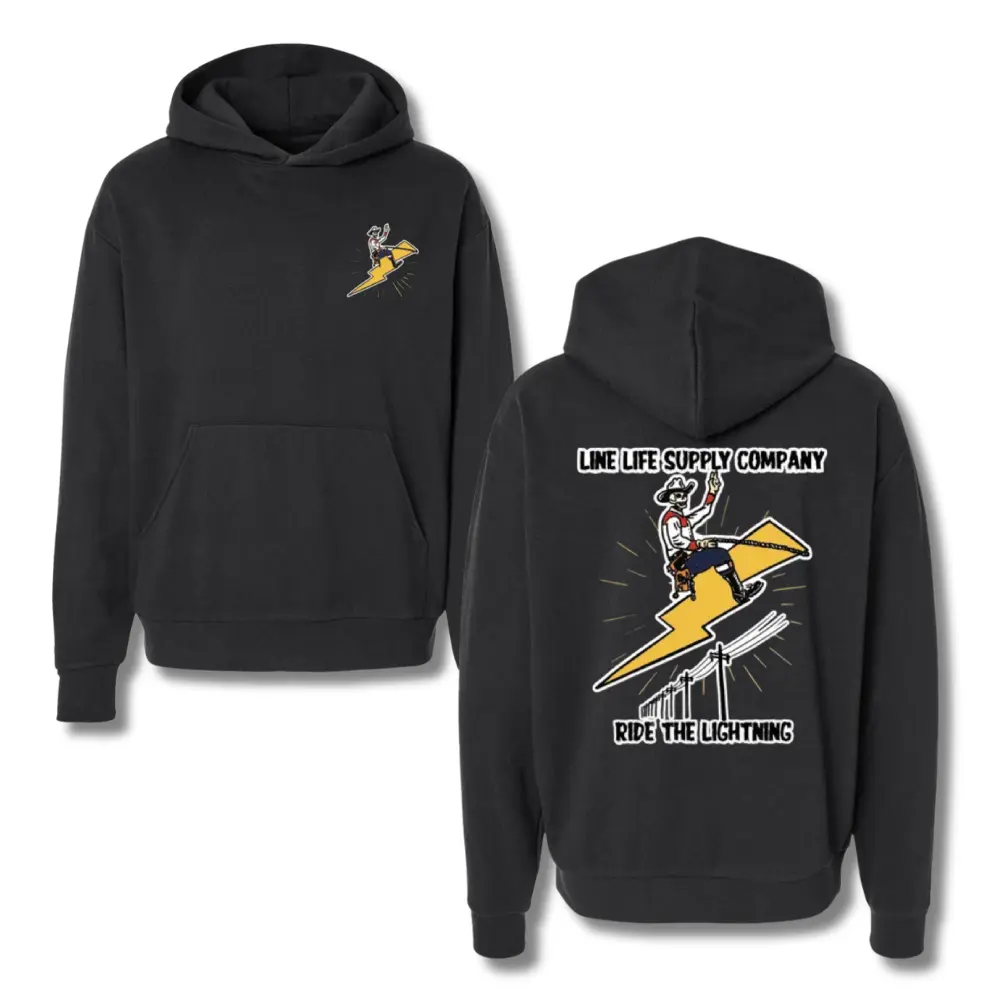 [Ship from U.S] Ride The Lightning Hoodie – Line Life Supply Company Lineman Sweatshirt, Lightning Bolt Powerline Worker, Double Sided.