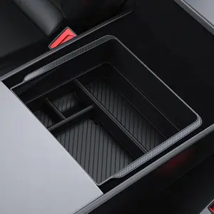 BASENOR 2026 Tesla Model Y Model 3 Armrest Storage Box, Center Console Organizer (Carbon Edition) for Tesla 3 Highland 2024 2025 2026 Model Y 2025 2026 Juniper (Standard/Premium/Performance)