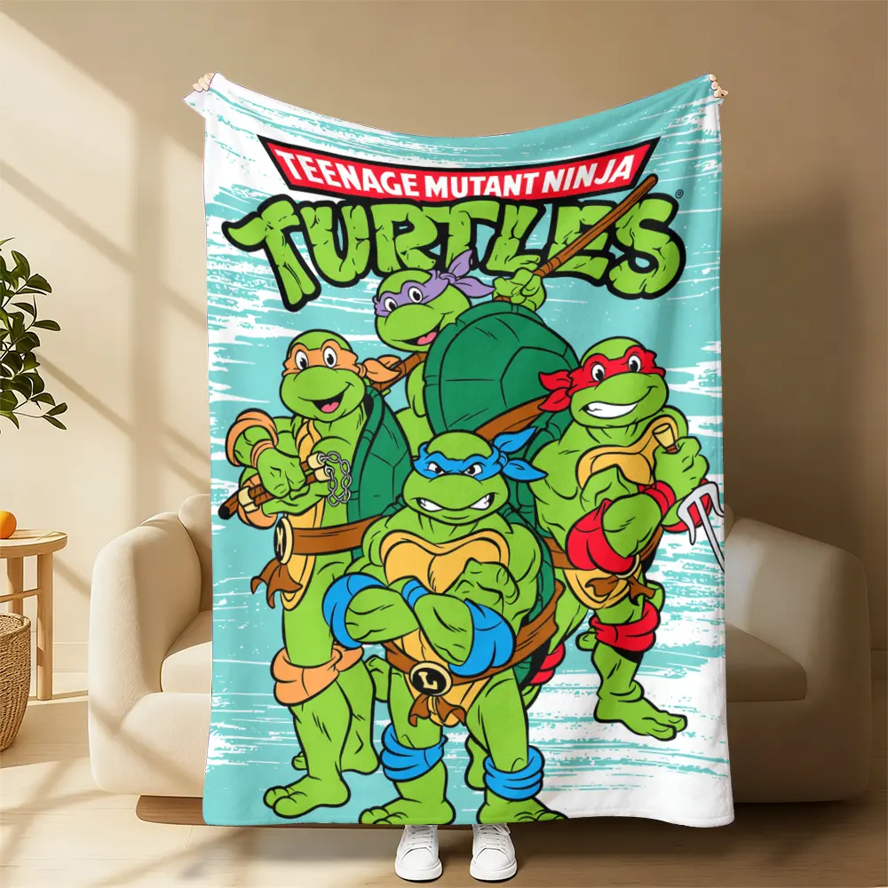 Teenage Mutant Ninja Turtles 4-Heroes Group Fleece Throw Blanket, Vintage Retro Cartoon Graphic, Soft Warm Bedding for Sofa Bed, Holiday Gift for Classic TMNT Fans Kids Teen Boys