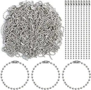 Antiqued Metal Bead Connectors with Adjustable Nickel-Plated 100mm Long 2.4mm Diameter Steel Ball Chains, 200-Piece Set with Clasps & Antique Finish Keychain Tags