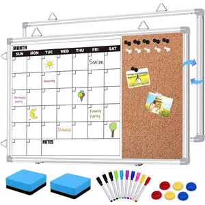 Calendar Whiteboard for Wall, 17" x 13" Double Sided Monthly Dry Erase Board Calendar for Office, , School,  Cork Board White Board Combo, Portable  Dry Erase Planner Board