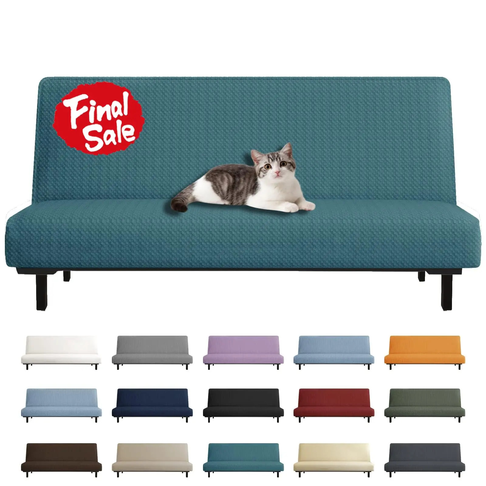 YSTYLE Futon Cover Latest Jacquard Design High Stretch Armless Sofa Bed Slipcover Anti-Slip Furniture Protector with Elastic Bottom