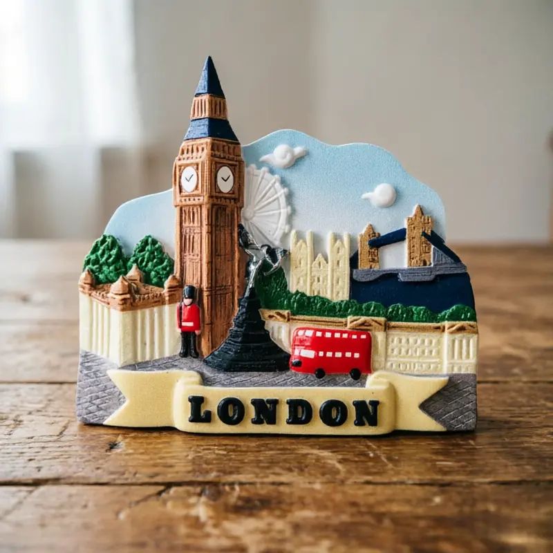 Casual Magnetic London UK City Landmark Resin Fridge Magnet - Irregular Decorative Design with Telephone Booth, Tower Bridge, Big Ben - Holiday Kitchen Decor Souvenir Gift for Collection