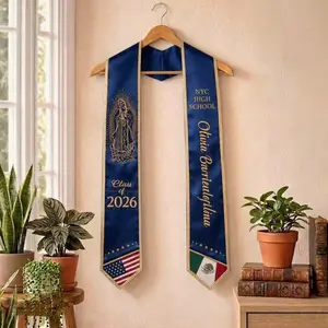 Mexico Graduation Stole Class of 2026, Virgin Mary Graduation Sash, Flower Pattern Stole, Custom Name School Sash