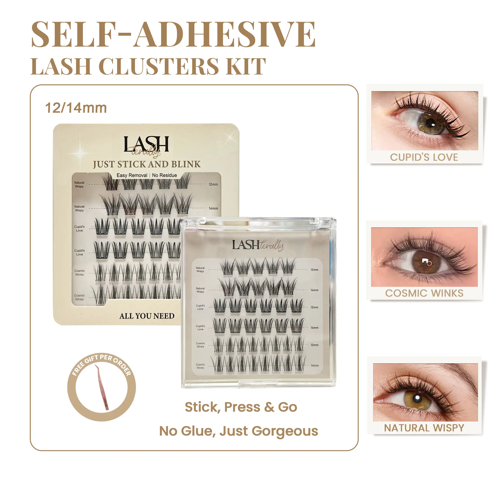 GIFT | Lashterally All You Need AU Lash Kit - 3 Styles in One Set with 38 Clusters - Travel Pack for Flawless Eyes - Handy & Compact Makeup Cosmetic Eyelash Extensions Fake Lashes Wispy Lashes