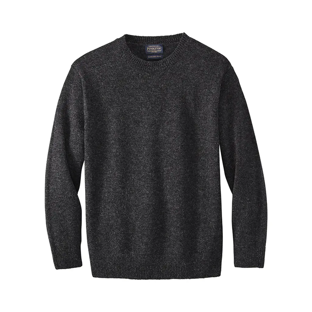 Pendleton Men's Fitted Pure Wool Sweater, Plain Round Neck Long Sleeve Pullover, Stain-Resistant for Casual Wear, Minimalist, Natural, Menswear