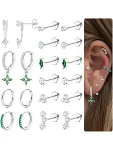10 Pairs Hypoallergenic Flat Back Earrings for Women, Stainless Steel Studs, Trendy Multiple Piercing Earring Sets, Dainty Fashion Jewelry