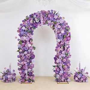 Artificial Flower Arch Backdrop Mixed Lavender Lilac 4ft x 8ft Silk Roses, Hydrangeas & Chrysanthemums for Round Top Double Arch Stand