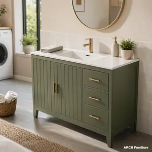 36" Freestanding Modern Waterproof Grooved Green Arch Bathroom Vanity with Sink Combo - Rubberwood Solid Frame MDF Board Cabinet with Drawers, Rectangular Design (Old Sku:JL000007AAG-6) WL