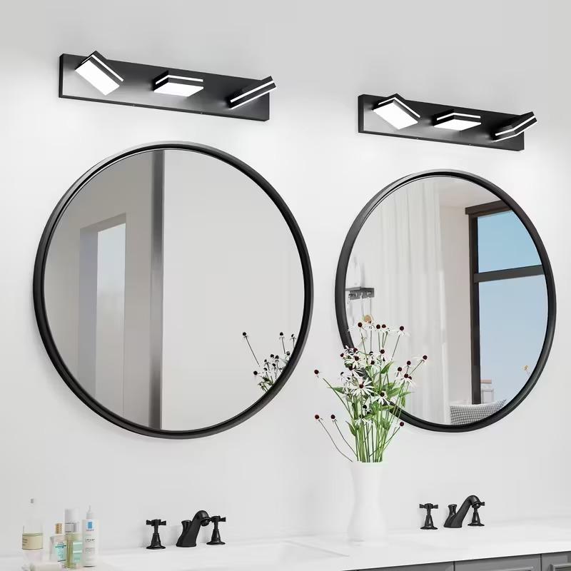 LED Modern Bathroom Vanity Light Fixtures 3-Light 19-Inch Matte Black Acrylic Wall Lighting Over Mirror Energy Saving 18W Cool White Rotatable Design