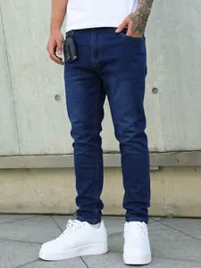 Men's All-Season Straight Leg Jeans, American High Street Fashion, Casual Streetwear, Hip-Hop Long Pants, Mid Waist, Zipper Fly