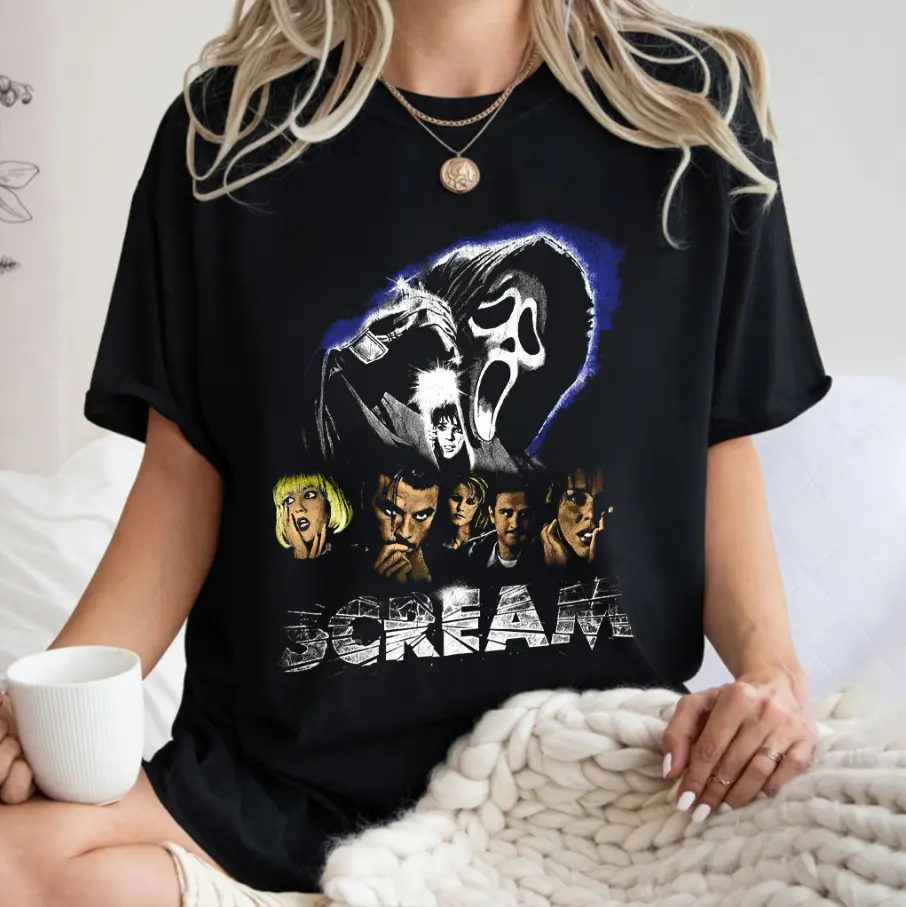 Scream Movie Vintage T-shirt, Stu Matcher, Billy Loomis, Ghost Face Halloween T-shirt
