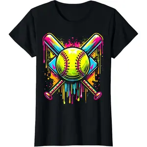 Softball Girl Ice Cream Softball Drip T-Shirt
