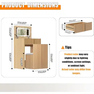 Compact Makeup Vanity Desk with Flip Top Mirror,3 in 1 Vanity Desk with Mirror and Lights,Hidden Storage Chair,Oak Makeup Vanity Table with Space-Saving for Small Bedrooms & Apartments,Light Oak