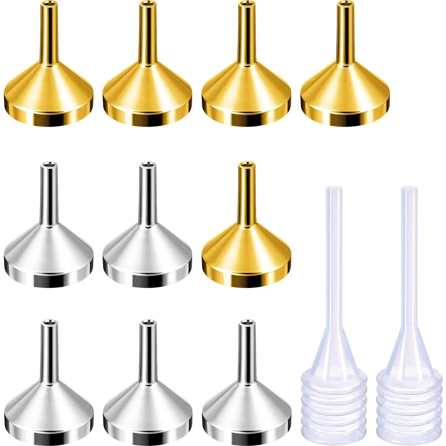 10 Pack Small Metal Funnels with 2 Mini Pipette for Filling Bottles or Containers  Atomizers Perfume Liquid (Silver and Gold)