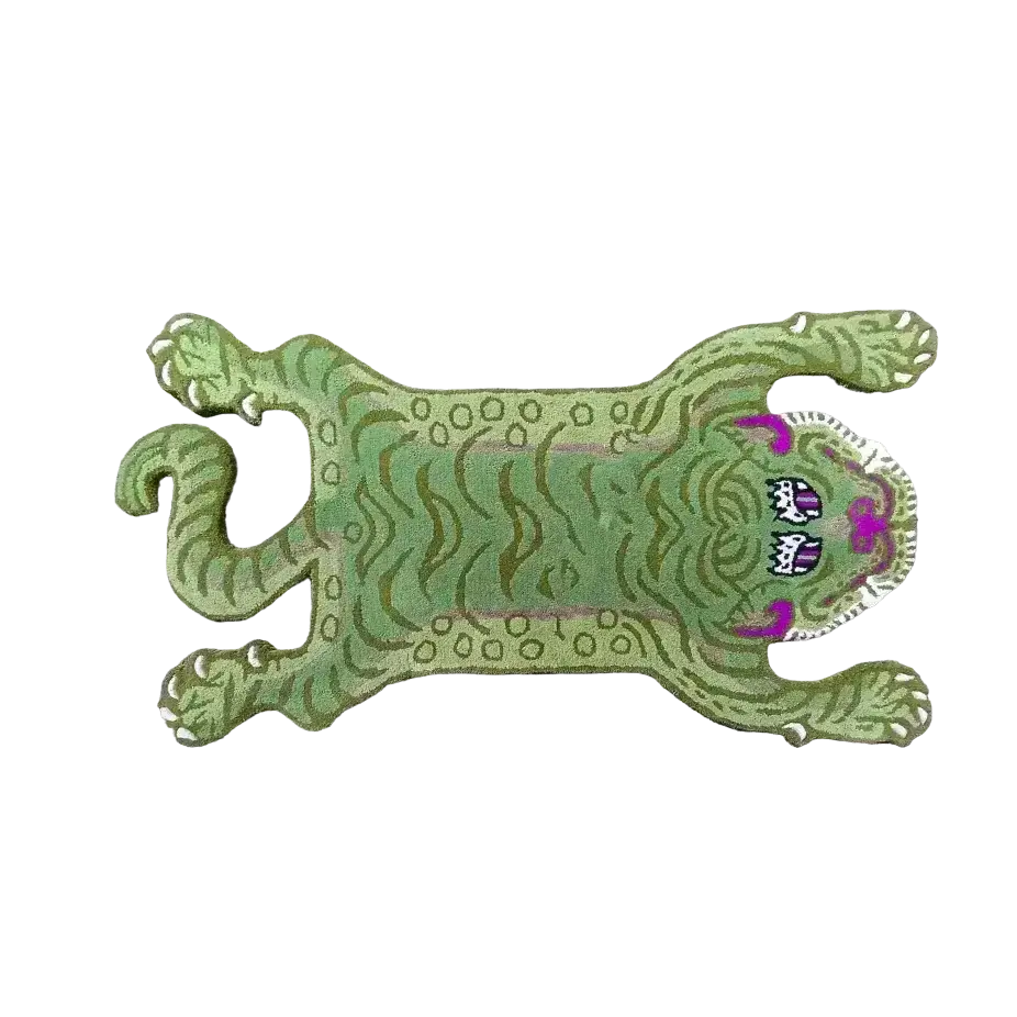 Green Tibetan Tiger Accent Wool Rug - Mini