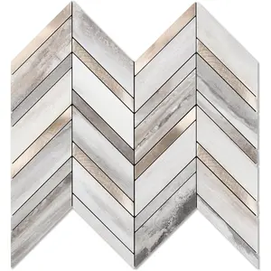 10-Sheet  Grain Herringbone Peel and Stick Backsplash for Kitchen Walls,Heat Resistant PVC Mixed Metal Stick  Backsplash Tiles, Peel and Stick Tile for Bathroom&Shower