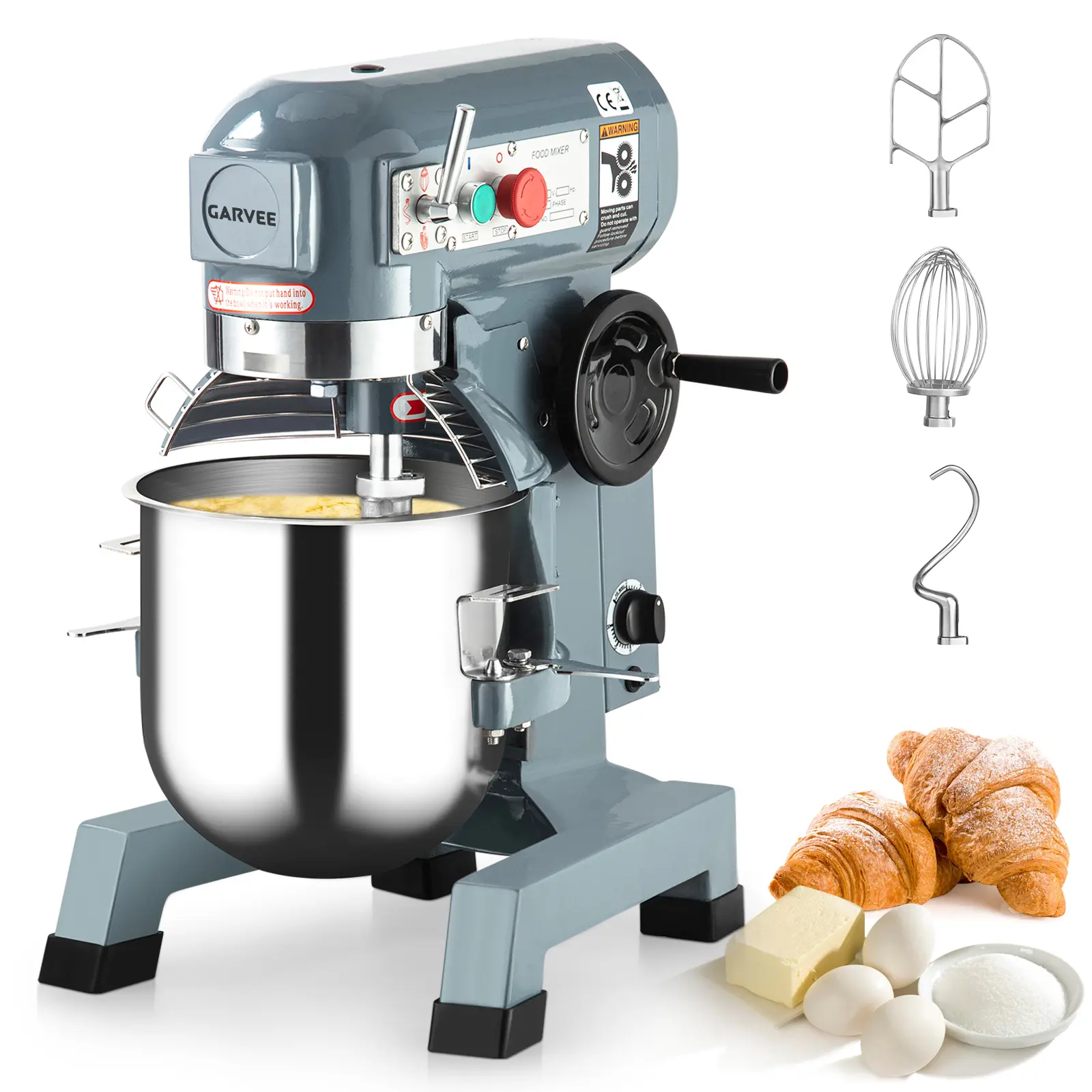 Powerful 1250W Commercial Stand Mixer for Kitchen – 30QT Stainless Steel Bowl – 3 Adjustable Speeds – Dough Hook, Whisk & Beater – Safety Guard – Ideal for Bakery, Pizzeria – Specs: 30QT