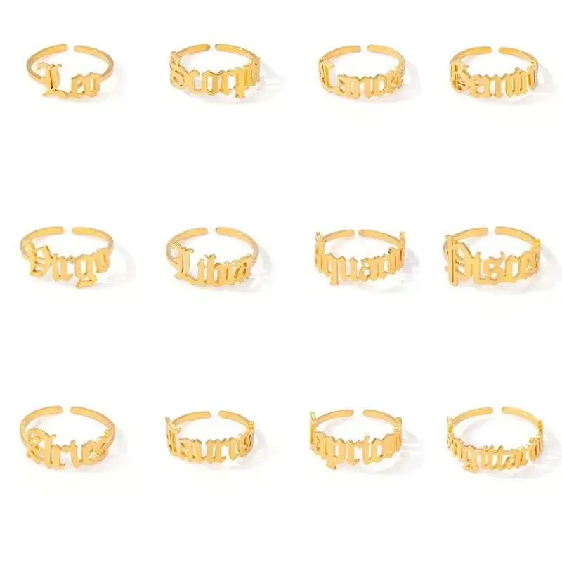 Zodiac Sign Ring - Gold-Plated Stainless Steel Costume Jewelry for Aries, Cancer, Gemini, Taurus, Libra Astrological Signs, Scorpio