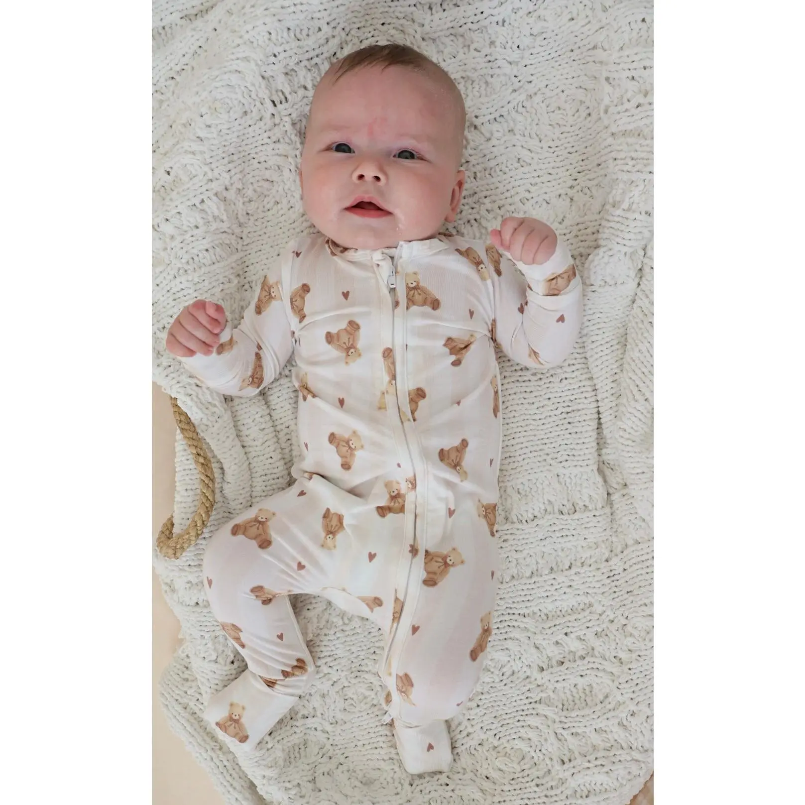 Baby Bamboo Zippered Onesie (Teddy Stripe)