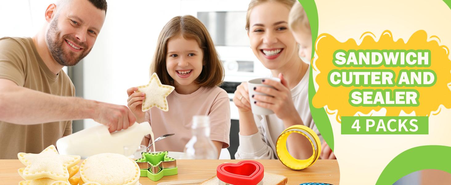 Sandwich Cutter and Sealer,Set of 4 Bread Sandwich Decruster Pancake Maker DIY Cookie Cutters for Kids Bento Box,Round Heart Star Square Shapes Sandwich Decruster Press Mold