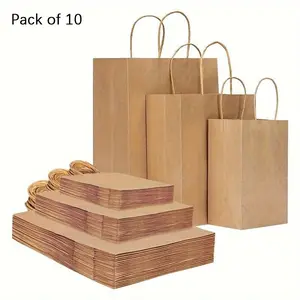 10pcs, 3 Sizes Brown Paper Bags with Handles Assorted Sizes Gift Bags Bulk, Kraft Paper Bags for Small Business, Shopping Bags, Bags, Party Bags, Merchandise Bags, Favor Bags, Candy Bag