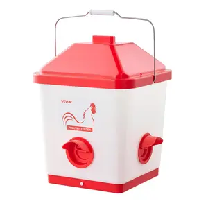 VEVOR Automatic Chicken Feeder, 40 Pounds Capacity, Large Gravity Hanging Poultry Feeder Dispenser with Handle, No Waste Rainproof Design, 3 Feeding Ports, Inside or Outside Hen Coop, for Chickens