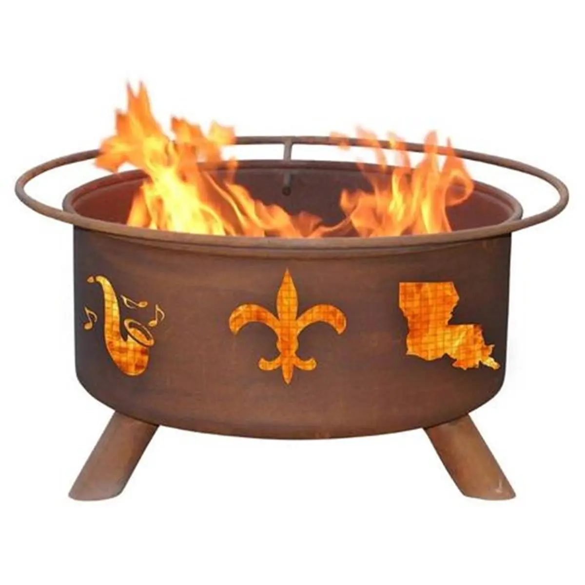 212 MAIN Patina Mardi Gras Patio Fire Pit - Pre-Welded Design, Rust Finish, Included Spark Screen