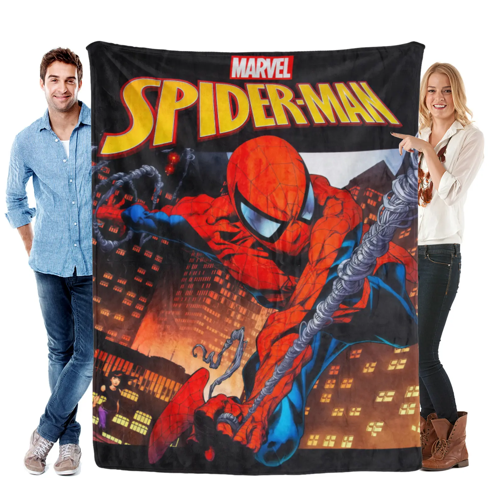 Marvel Universe Spider Man Action Pose Flannel Blanket, Extra Large And Absorbent, Quick Drying Material, Ideal For Beach Days And Outdoor Summer Fun