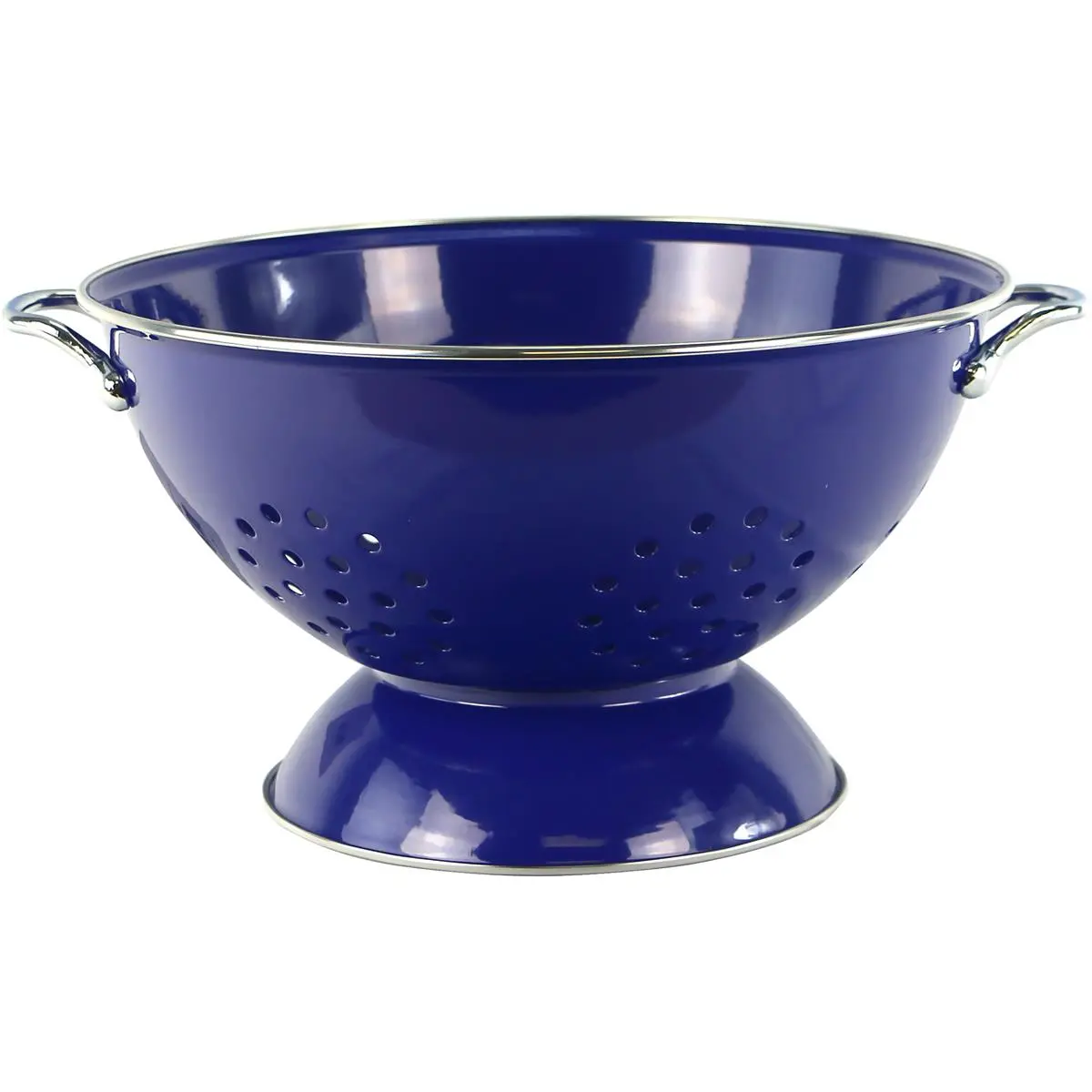 212 MAIN Calypso Basics Indigo 5qt Stainless Steel Colander - Colorful Kitchen Utensil, Fruit Basket, Drainage Holes, Wide Base for Hot/Cold Prep, 6.5" H x 11" W x 13" L, With Handle, 2.3 lbs, 5 Sizes Available, Five Sizes