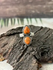 Handmade Sterling Silver Orange Mojave Adjustable Ring "Signed Nizhoni"
