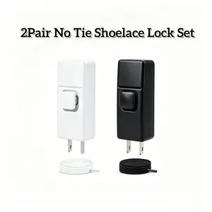 2Pair No Tie Shoelace Lock Set Black+White Elastic Lazy Shoelaces with Press Lock Clips Quick Release Sneaker Shoe Lace Buckle for Kids Adults Sports Running Shoes