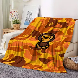 BAPE Baby Milo Camo Flannel Sofa Bed Blanket, Soft Silky & Thick, Fashionable Street Elements and Cute Cartoon Cover Blanket, Indoor Outdoor Use, Fashion Decoration
