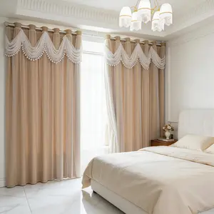 1pc High Blackout Thermal Insulated Integrated Sheer Curtains Room Darkening Privacy Protect Window Drapes with Waterfall Attached Valance Pink Grey Same Color on Both Sides Grommet