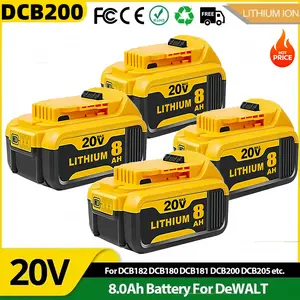 4Pack DCB200  8.0Ah Lithium Battery Replacement for Dewalt 20V Battery Max XR Cordless Tools DCB180 DCB206 DCB206-2 DCB200 DCB204 DCB204BT-2 DCB203  Wireless power tools lithium battery replacement
