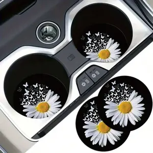 2 Pack Car Cup Holder Coasters, Daisy Butterfly Design Car Coasters for Cup Holders, Cup Holder Insert, Universal Non-Slip Car Cup Coasters , Car Accessories Interior for Women and Man