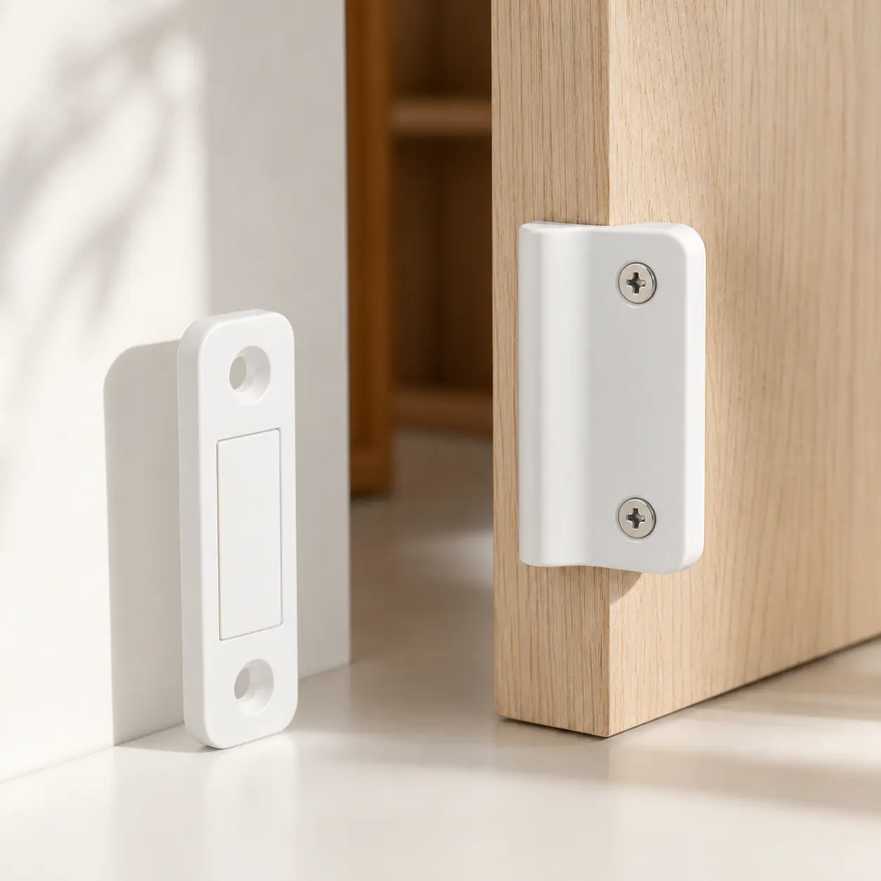 White Door Stopper Set for Cabinet and Door Edge, 1 Pair